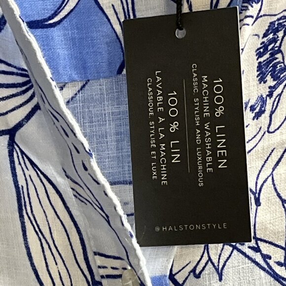 H Halston Top Women 3X Blue Floral Linen Button Down Shirt Beach Resort Vacation - Picture 5 of 8